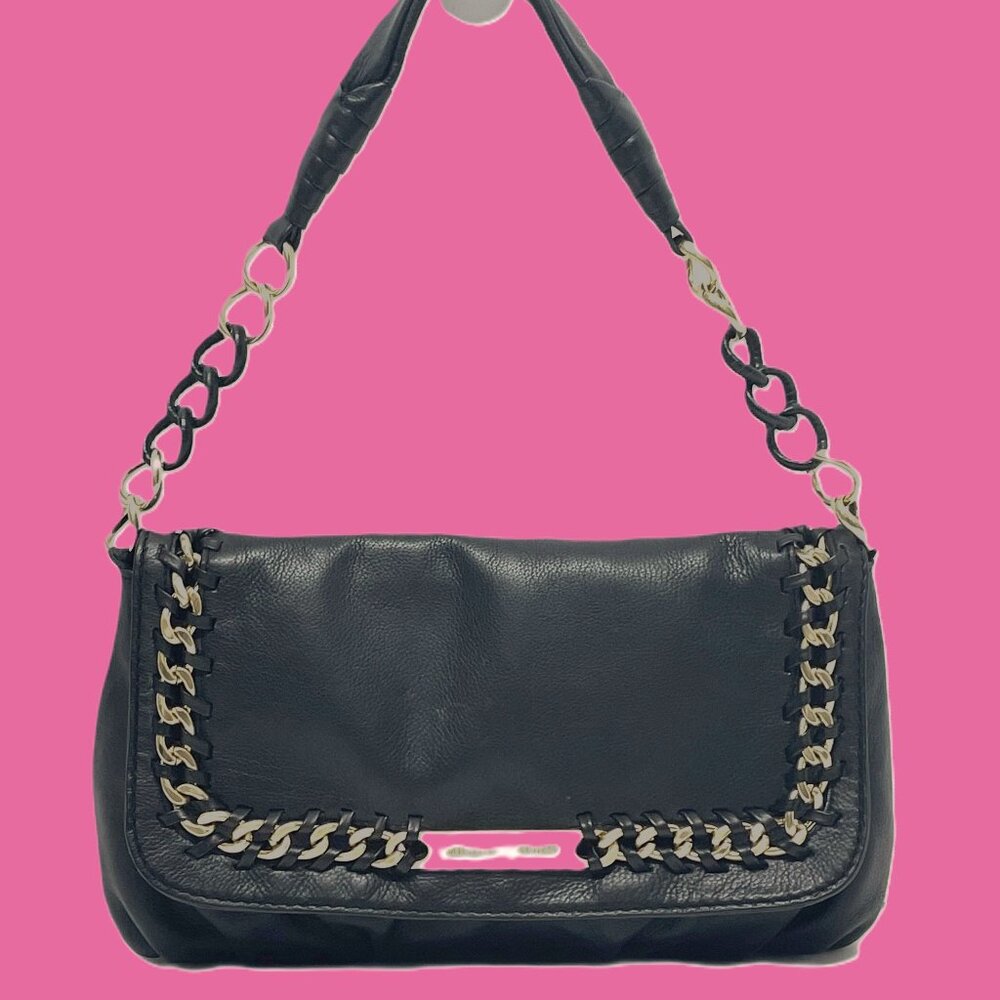 MICHAEL KORS Black Leather Small Handbag Gold Chain Accent **EUC** TRENDY/CHIC!!